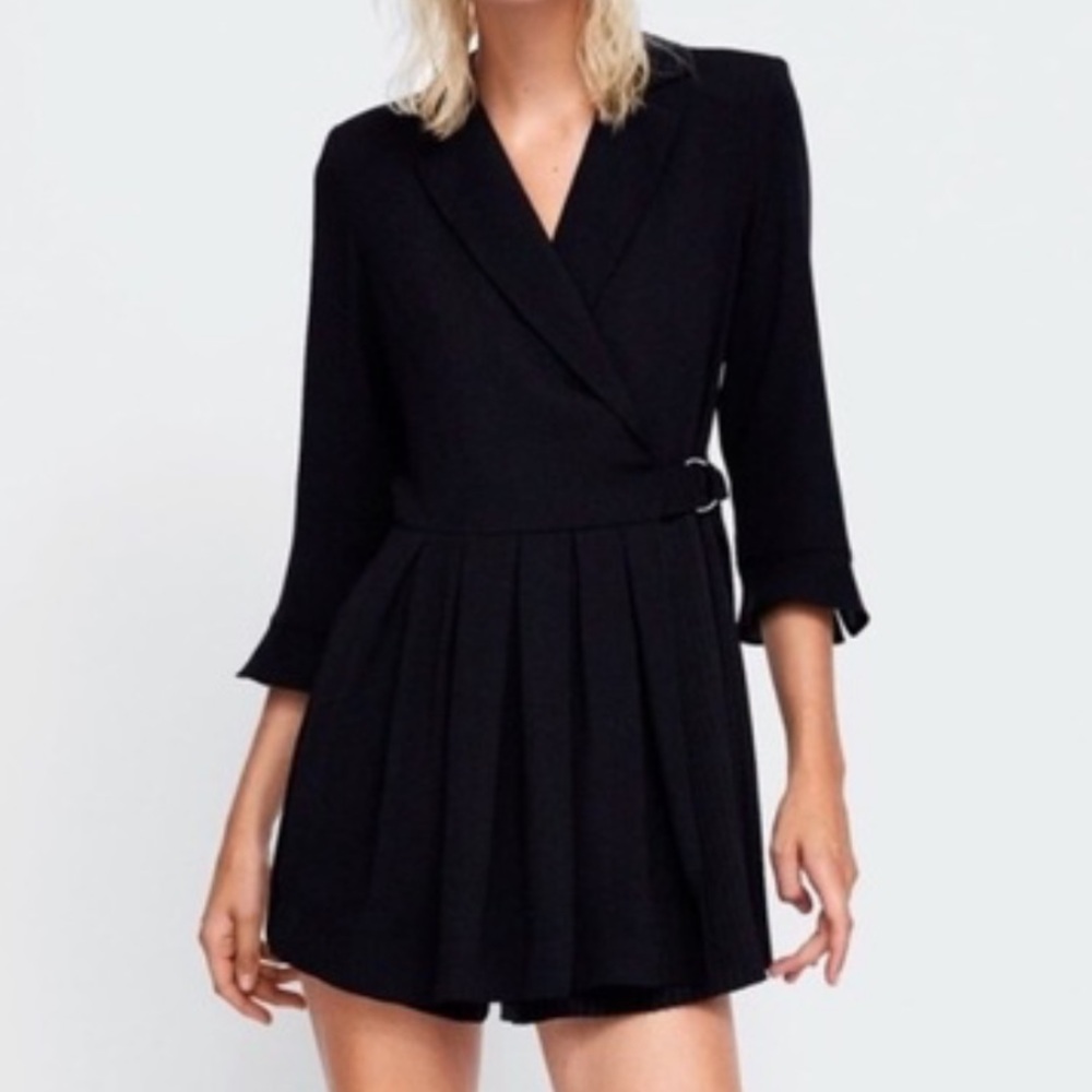 Zara Black Pleated Faux-Wrap Romper